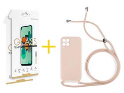 Pack 2 Películas 2.5D + Capa SKYHE para Samsung Galaxy M12 Gel Rope Rosa Pastel