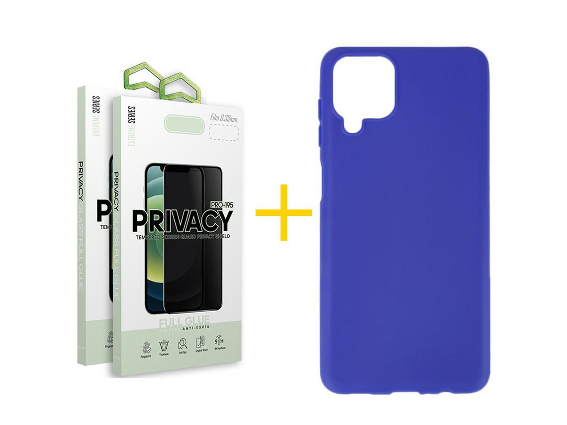 Pack 2 Películas Anti-Spy + Capa SKYHE para Samsung Galaxy M22 Silicone Liso Azul