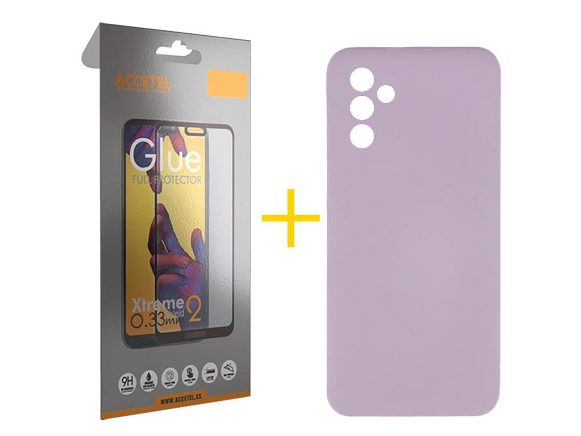 Pack 1 x Película de Vidro Temperado Full + Capa ACCETEL Samsung Galaxy A13 5G Silicone Líquido Roxo