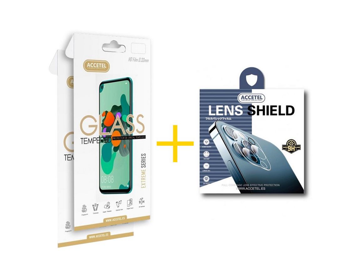 Conjunto 2 X Película de Vidro Temperado 2.5D e Película de Câmara Traseira ACCETEL de Vidro Temperado para Apple iPhone 14  Transparente