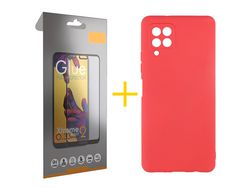 Pack 1 Película Full + Capa SKYHE para Samsung Galaxy A22 4G Silicone Líquido Vermelho