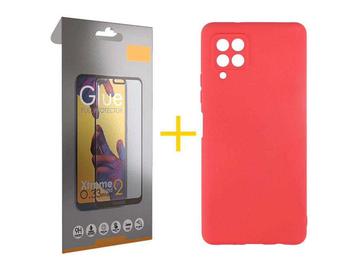 Pack 1 Película Full + Capa SKYHE para Samsung Galaxy A22 4G Silicone Líquido Vermelho