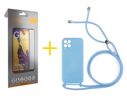 Pack 1 x Película de Vidro Temperado Full + Capa ACCETEL Samsung Galaxy A12 4G Gel Rope Azul