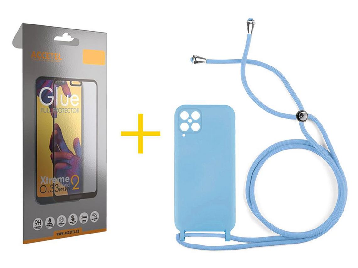 Pack 1 x Película de Vidro Temperado Full + Capa ACCETEL Samsung Galaxy A12 4G Gel Rope Azul
