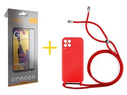 Pack 1 x Película de Vidro Temperado Full + Capa ACCETEL Samsung Galaxy M12 Gel Rope Vermelho