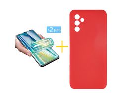 Pack 2 x Película de Hidrogel + Capa GANDY Samsung Galaxy A14 5G Silicone Líquido Vermelho