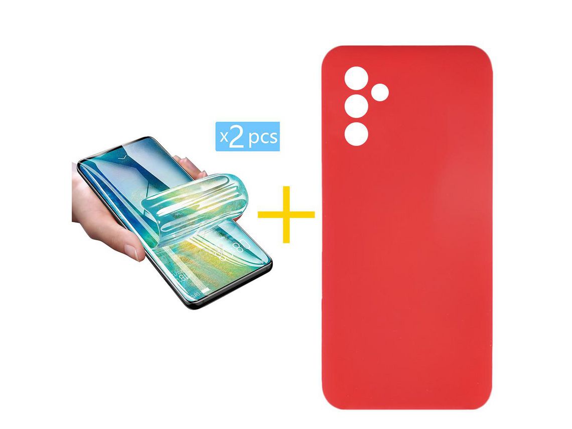 Pack 2 x Película de Hidrogel + Capa GANDY Samsung Galaxy A14 5G Silicone Líquido Vermelho