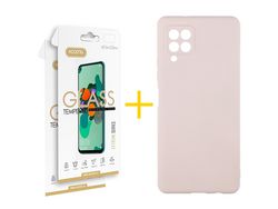 Pack 2 x Película de Vidro Temperado 2.5D + Capa ACCETEL Samsung Galaxy A22 4G Silicone Líquido Rosa-Creme
