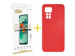 Pack 1 x Película de Vidro Temperado 2.5D + Capa ACCETEL Xiaomi Redmi Note 11 Pro Silicone Líquido Vermelho