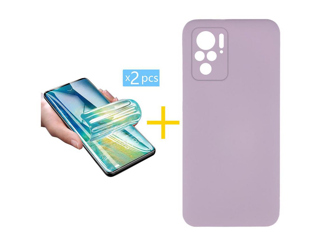 Pack 2 x Película de Hidrogel + Capa ACCETEL Xiaomi Redmi Note 10 Silicone Líquido Roxo