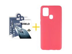 Pack 2 Películas de Câmara + Capa SKYHE para Samsung Galaxy A21s Silicone Liso Rosa