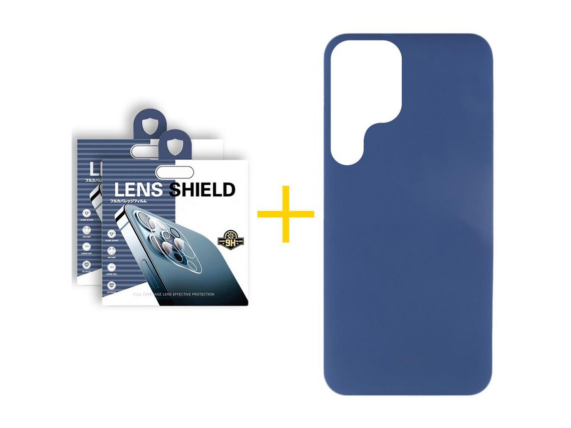 Pack 2 Películas de Câmara + Capa SKYHE para Samsung Galaxy S22 Ultra 5G Silicone Líquido Azul Escuro