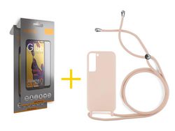 Pack 2 x Película de Vidro Temperado Full + Capa ACCETEL Samsung Galaxy S21 FE 5G Gel Rope Rosa Pastel
