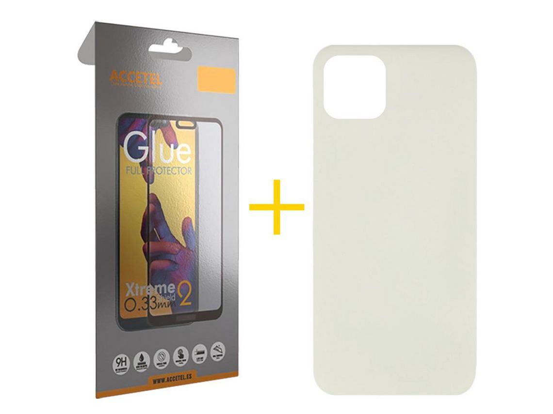 Pack 1 x Película de Vidro Temperado Full + Capa ACCETEL iPhone 13 Pro Max Silicone Líquido Sand