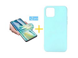 Pack 2 Películas + Capa SKYHE para iPhone 13 Pro Max Silicone Líquido Verde-Água