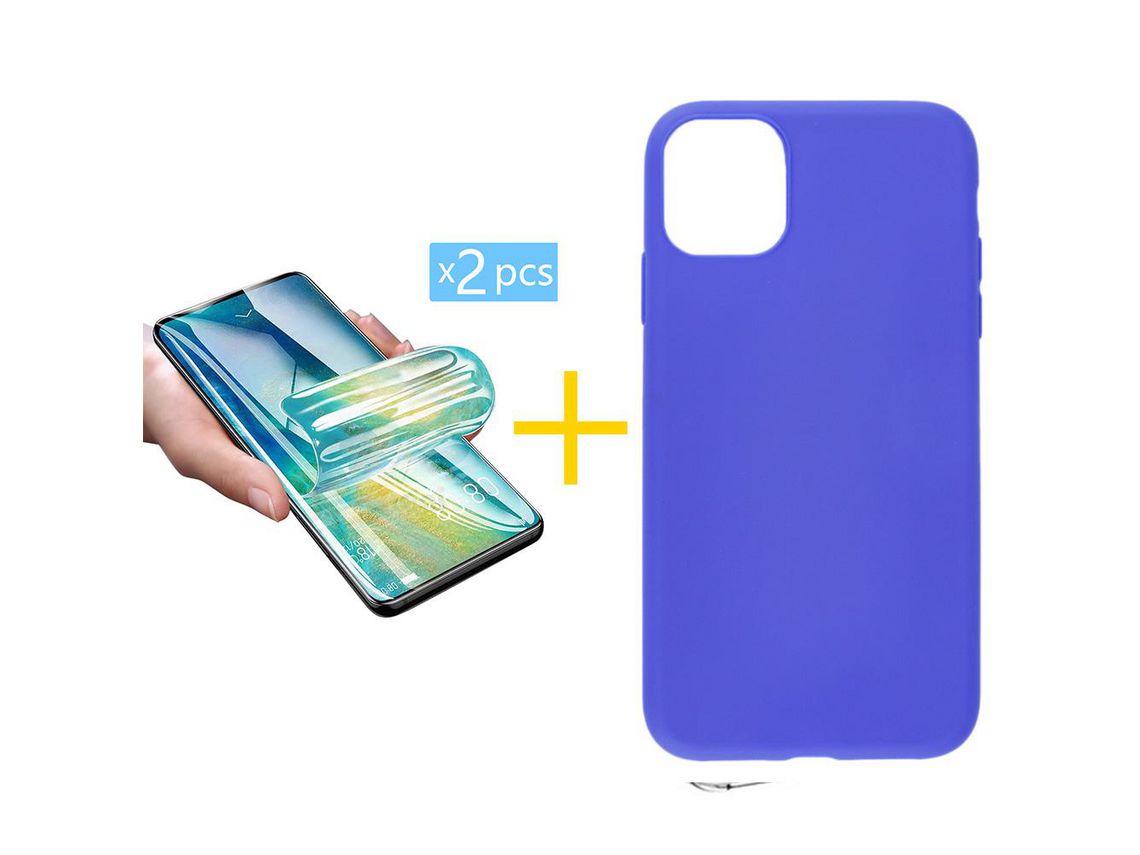 Pack 2 x Película de Hidrogel + Capa ACCETEL iPhone 13 Mini Silicone Liso Azul