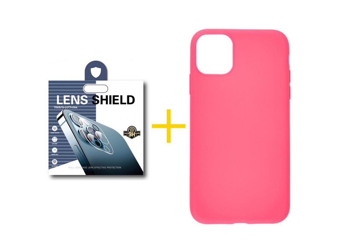 Pack 1 Película de Câmara + Capa SKYHE para iPhone 13 Silicone Liso Rosa