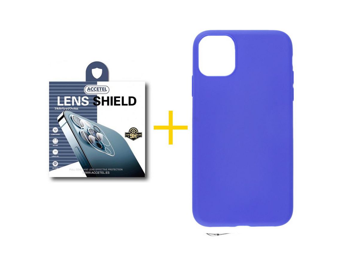 Pack 1 x Película de Câmara + Capa ACCETEL iPhone 13 Silicone Liso Azul