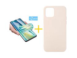 Pack 2 Películas + Capa SKYHE para iPhone 13 Pro Max Silicone Líquido Rosa-Creme