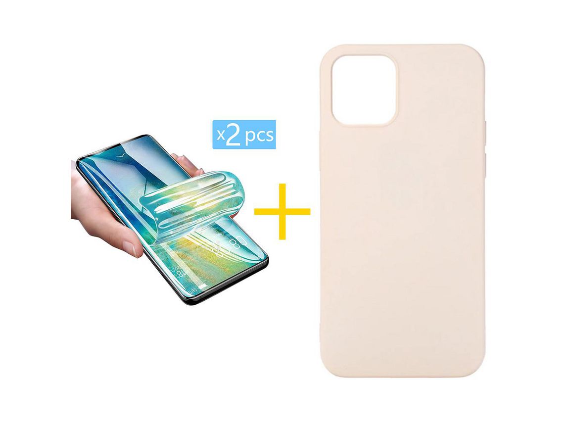 Pack 2 Películas + Capa SKYHE para iPhone 13 Pro Max Silicone Líquido Rosa-Creme
