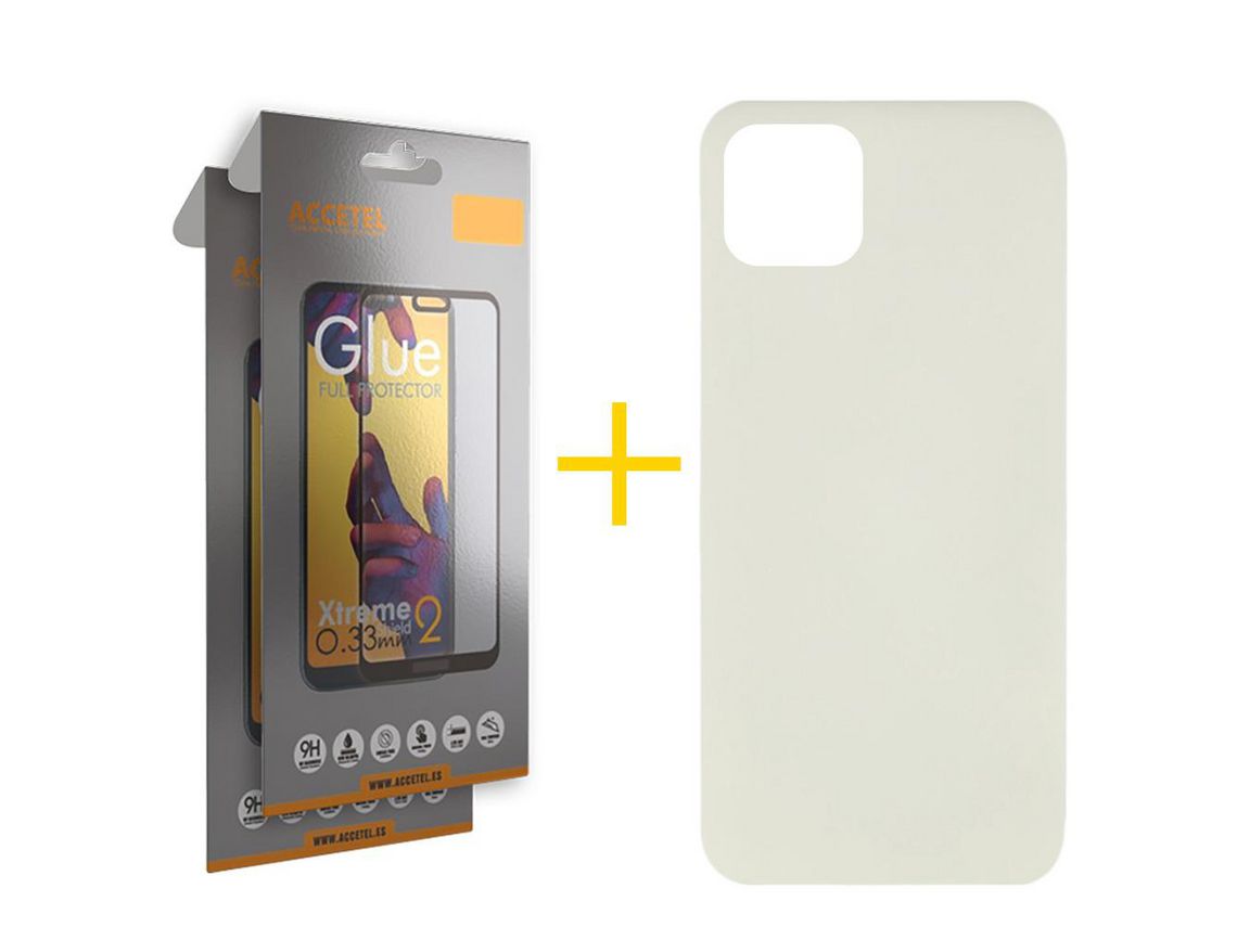 Pack 2 x Película de Vidro Temperado Full + Capa ACCETEL iPhone 12 Pro Max Silicone Líquido Sand