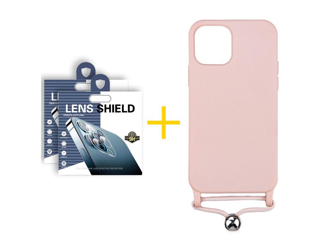 Pack 2 Películas de Câmara + Capa SKYHE para iPhone 13 Mini Gel Rope Rosa Pastel