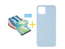 Pack 2 x Película de Hidrogel + Capa ACCETEL iPhone 11 Pro Max Silicone Líquido Azul Claro
