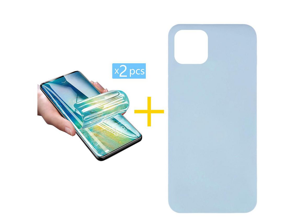 Pack 2 x Película de Hidrogel + Capa ACCETEL iPhone 11 Pro Max Silicone Líquido Azul Claro