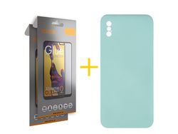 Pack 2 x Película de Vidro Temperado Full + Capa ACCETEL iPhone XR Silicone Líquido Verde-Água
