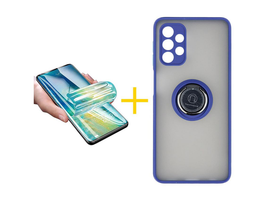 Pack 1 Película + Capa SKYHE para Samsung Galaxy A52 5G Gel Bumper Ring Azul