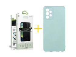 Pack 1 x Película de Vidro Temperado Anti-Spy + Capa ACCETEL Samsung Galaxy A33 5G Silicone Líquido Verde-Água