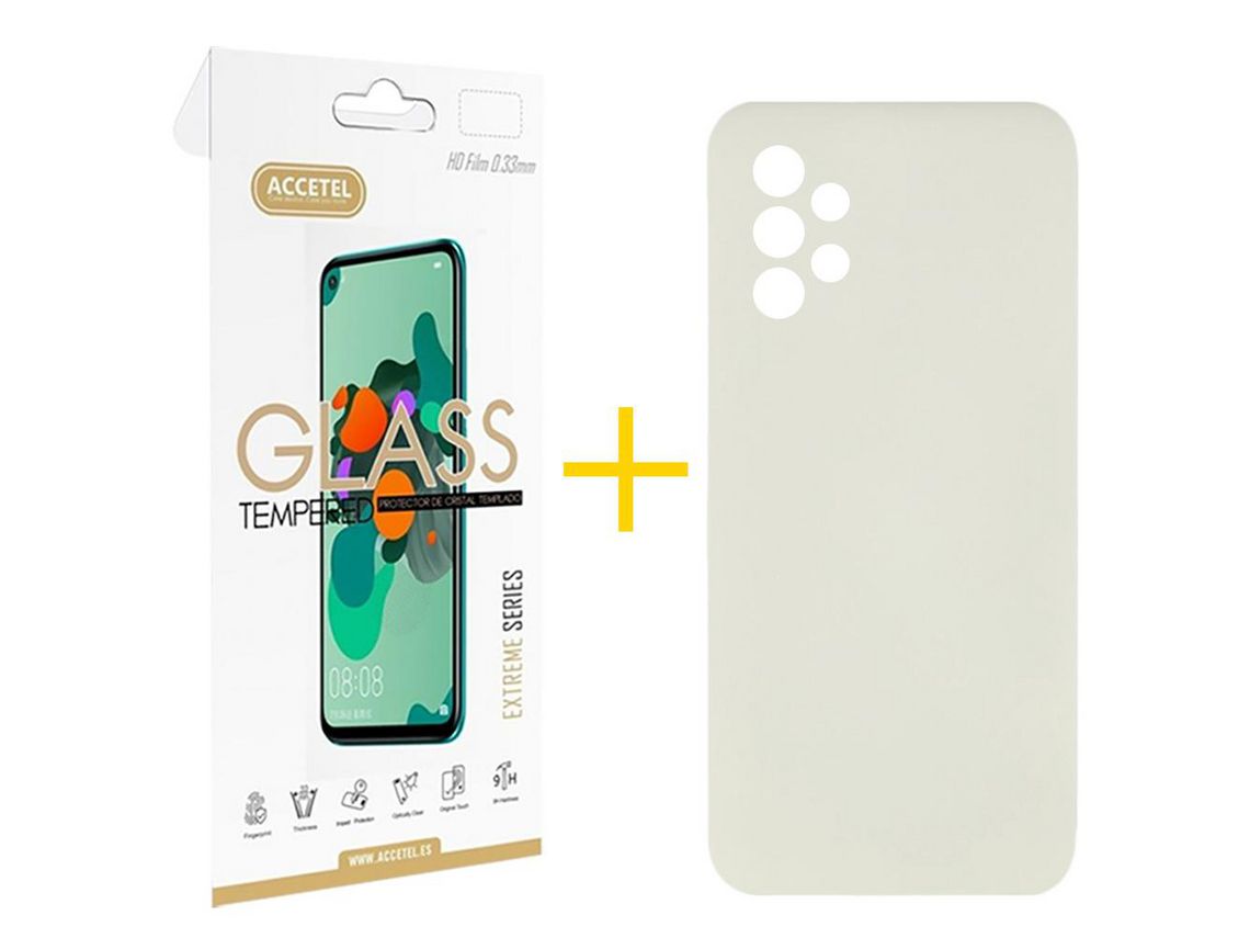 Pack 1 x Película de Vidro Temperado 2.5D + Capa ACCETEL Samsung Galaxy A53 5G Silicone Líquido Sand
