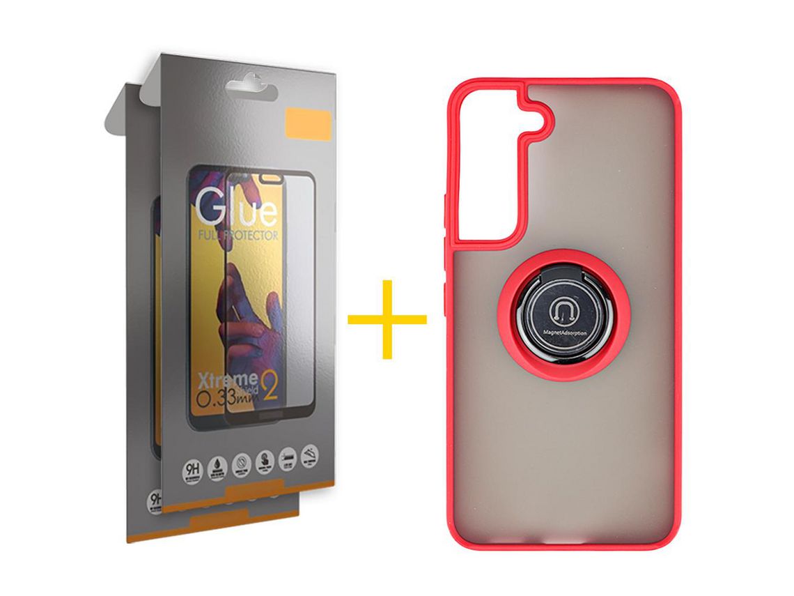 Pack 2 Películas Full + Capa SKYHE para Samsung Galaxy S21 FE 5G Gel Bumper Ring Vermelho