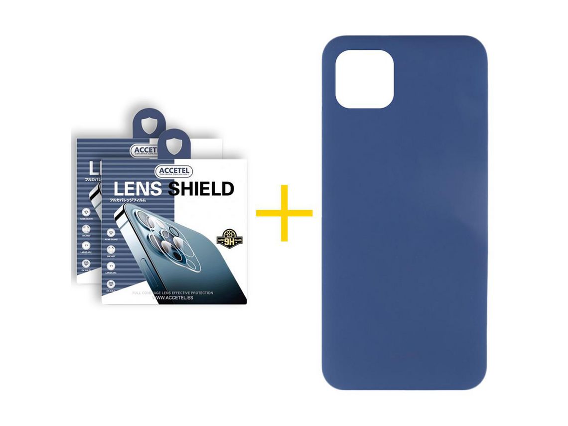 Pack 2 x Película de Câmara + Capa ACCETEL iPhone 13 Pro Max Silicone Líquido Azul
