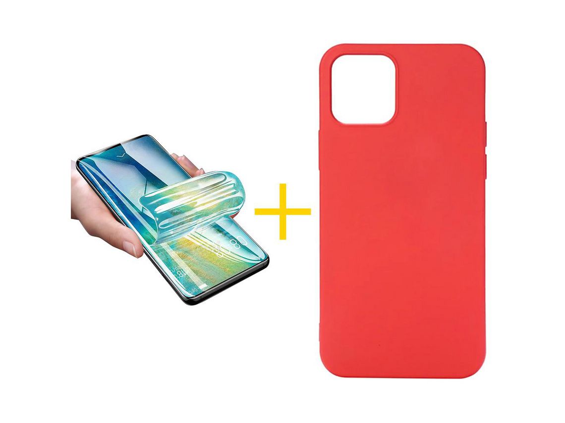 Pack 1 Película + Capa SKYHE para iPhone 13 Silicone Líquido Vermelho
