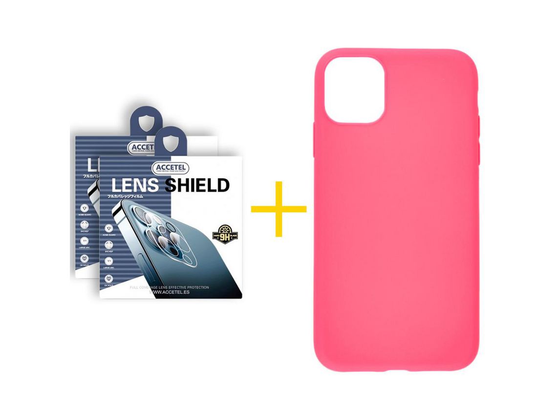Pack 2 x Película de Câmara + Capa ACCETEL iPhone 13 Pro Silicone Liso Rosa