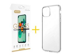 Pack 1 x Película de Vidro Temperado 2.5D + Capa ACCETEL iPhone 13 Pro Silicone Líquido Transparente Clear