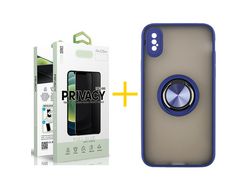 Pack 1 Película Anti-Spy + Capa SKYHE para iPhone XR Gel Bumper Ring Azul