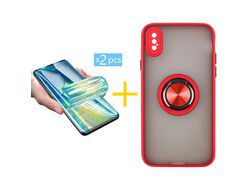 Pack 2 x Película de Hidrogel + Capa ACCETEL iPhone XR Gel Bumper Ring Vermelho