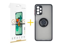 Pack 1 Película 2.5D + Capa SKYHE para Samsung Galaxy A52 4G Gel Bumper Ring Preto
