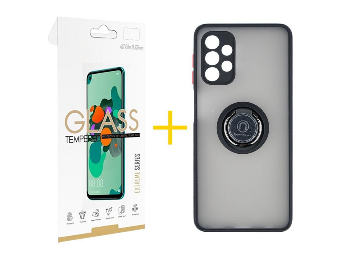 Pack 1 Película 2.5D + Capa SKYHE para Samsung Galaxy A52 4G Gel Bumper Ring Preto