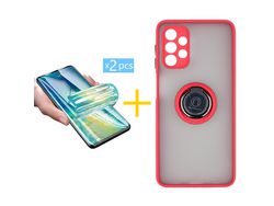 Pack 2 Películas + Capa SKYHE para Samsung Galaxy A52 5G Gel Bumper Ring Vermelho