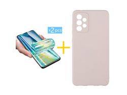 Pack 2 Películas + Capa SKYHE para Samsung Galaxy A13 4G Silicone Líquido Rosa-Creme