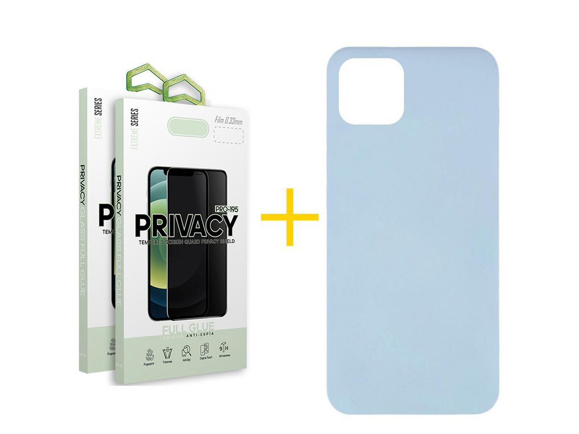Pack 2 Películas Anti-Spy + Capa SKYHE para iPhone 11 Silicone Líquido Azul Claro