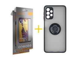 Pack 2 x Película de Vidro Temperado Full + Capa ACCETEL Samsung Galaxy A52 5G Gel Bumper Ring Preto