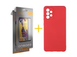 Pack 2 x Película de Vidro Temperado Full + Capa ACCETEL Samsung Galaxy A23 5G Silicone Líquido Vermelho