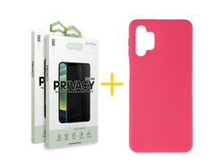 Pack 2 x Película de Vidro Temperado Anti-Spy + Capa ACCETEL Samsung Galaxy A53 5G Silicone Liso Rosa
