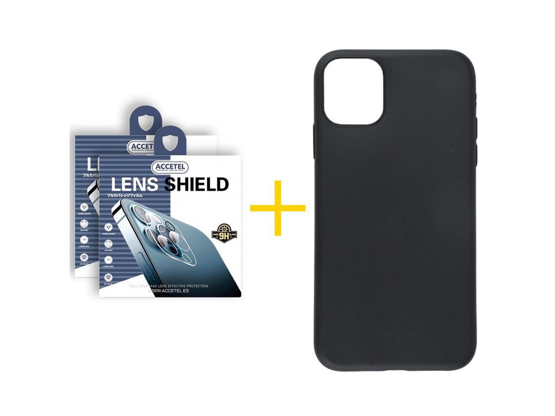 Pack 2 x Película de Câmara + Capa ACCETEL iPhone 13 Silicone Liso Preto