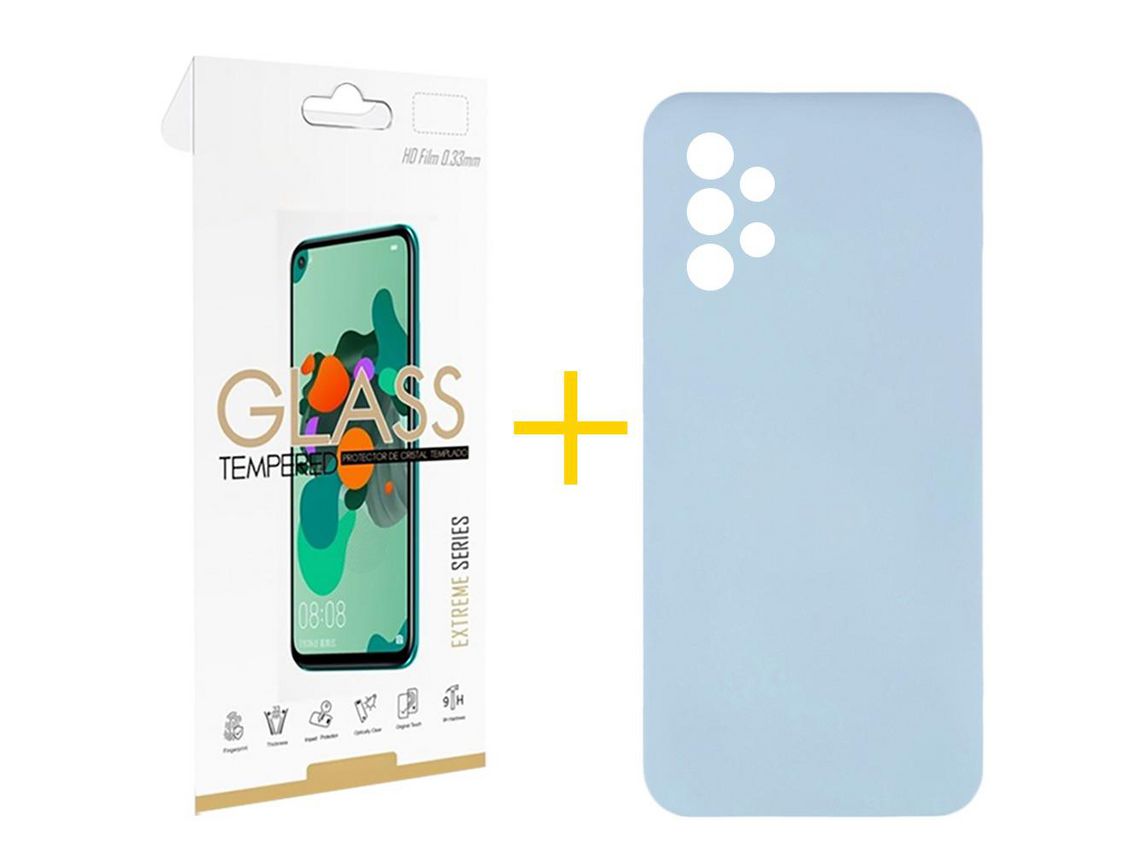 Pack 1 Película 2.5D + Capa SKYHE para Samsung Galaxy A53 5G Silicone Líquido Azul Claro
