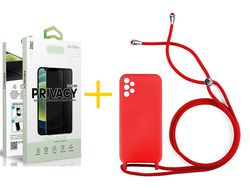 Pack 1 Película Anti-Spy + Capa SKYHE para Samsung Galaxy A53 5G Gel Rope Vermelho